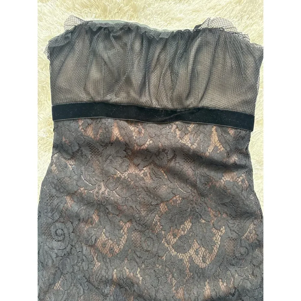 Vintage White by Vera Wang Black lace Strapless Dress Formal, Cocktail - Picture 5 of 9